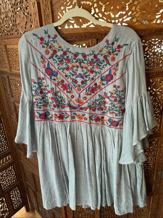 Umgee Dresses & Skirts - Boho Embroidered Light Blue Women’s Dress